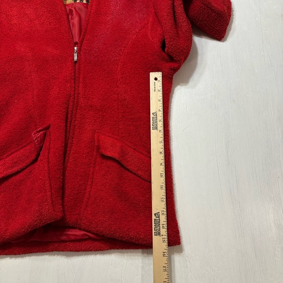 Sandro Paris Red Boucle Teddy Jacket | Plaid Hood Lining | Women’s Size M - Picture 6 of 11